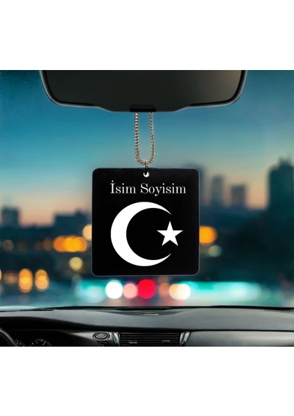 Ay Yıldız Desenli Kişiye Özel Isimli Pleksi Dikiz Ayna Süsü