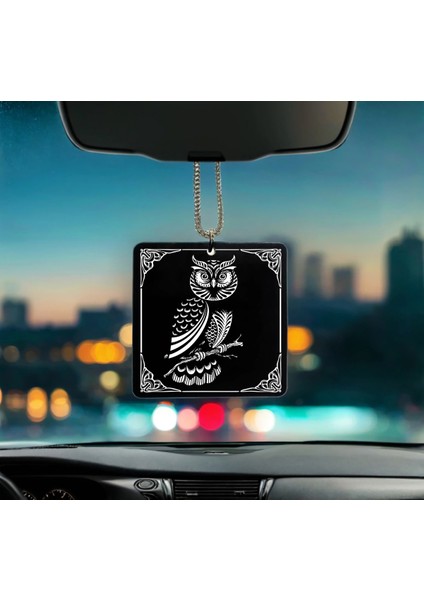 Baykuş Desenli Çerçeveli Pleksi Dikiz Ayna Süsü