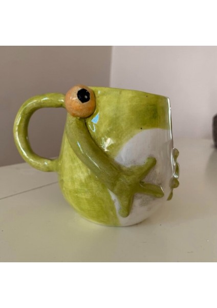 Özel Kupa Yeşil Kurbağa Bardak Ev Sofra Seramik El Yapım Seramic Art 1 Adet modelleri