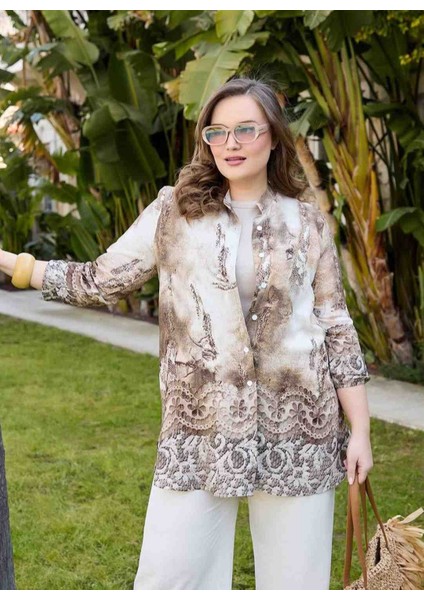 Kadın Büyük Beden Desenli Tunik Gömlek