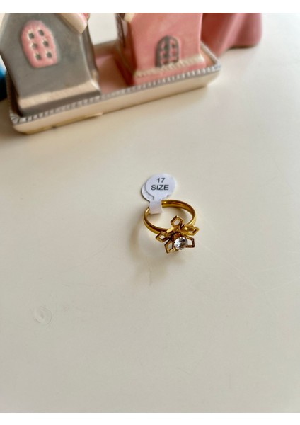 “zarafetin Parıltısı” Zirkon Taşlı, Çiçek Figürlü, Gold Renk, Tam Kapatmalı, Paslanmaz Çelik Yüzük indirimleri