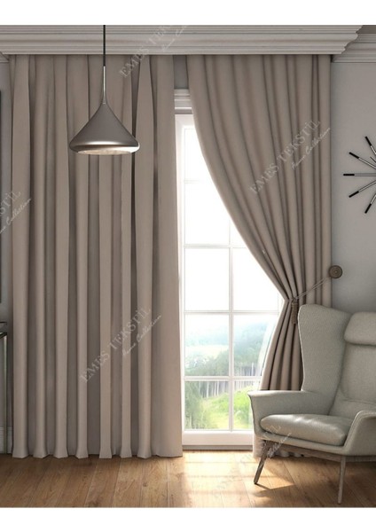 Bej Blackout, Işık Geçirmez Karartma Güneşlik, Pilesiz (Tek Kanat Fon Perde)