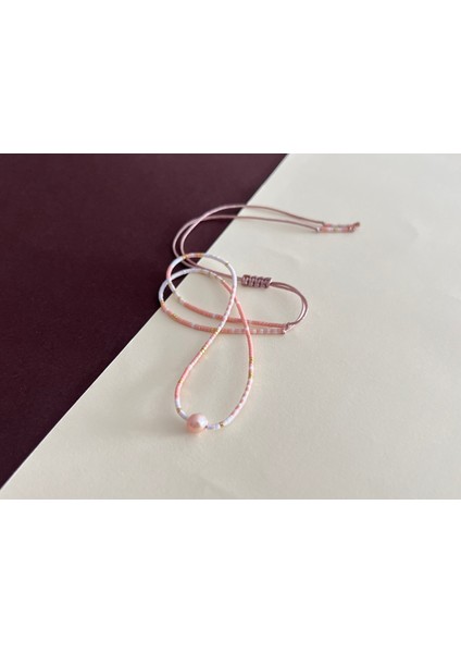 Meeri Jewelry Gerçek Incili Ayarlanabilir Kibar ve Şık Cam Boncuk Kolye