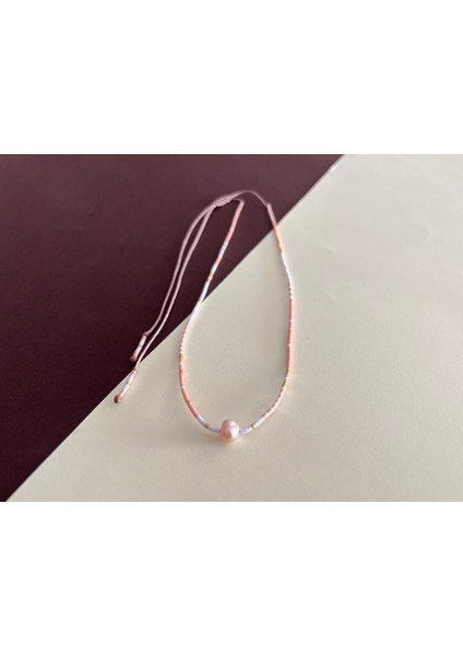 Meeri Jewelry Gerçek Incili Ayarlanabilir Kibar ve Şık Cam Boncuk Kolye