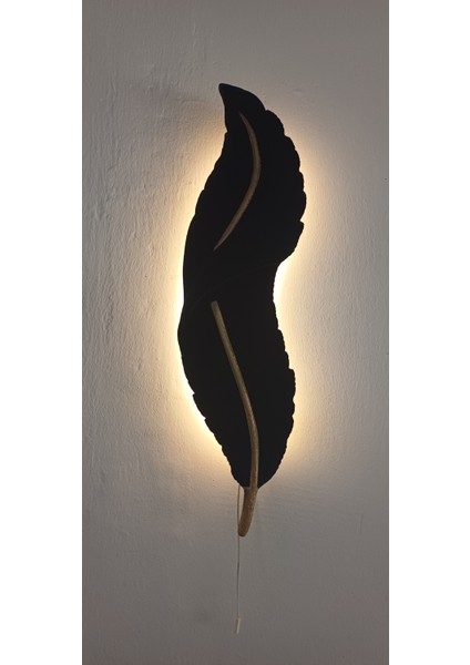 Tüy Aplik Ledli Kablolu Kadife Kaplama Gold Detayli Dekoratif Duvar Aydınlatma 60X16 cm