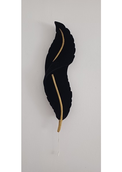 Tüy Aplik Ledli Kablolu Kadife Kaplama Gold Detayli Dekoratif Duvar Aydınlatma 60X16 cm