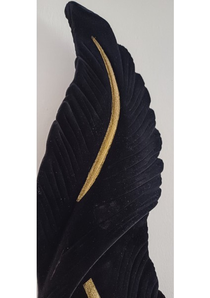 Tüy Aplik Ledli Kablolu Kadife Kaplama Gold Detayli Dekoratif Duvar Aydınlatma 60X16 cm