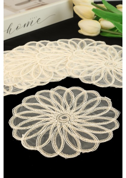 6 Adet Yelpaze Krem Gold Simli Bardak Altlığı & Kokteyl Peçetesi