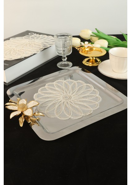 6 Adet Yelpaze Krem Gold Simli Bardak Altlığı & Kokteyl Peçetesi fiyatları