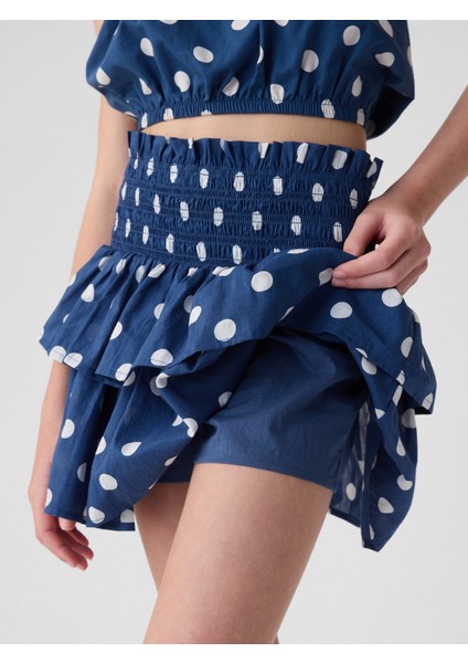 Kız Çocuk Koyu Mavi Desenli Büzgülü Şort Etek modelleri