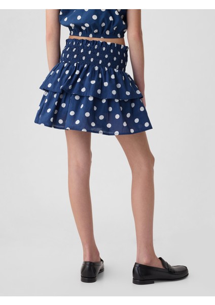 Kız Çocuk Koyu Mavi Desenli Büzgülü Şort Etek indirimleri