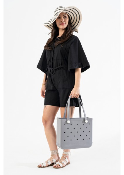 Gri Eva Plaj Çantası- Unisex, Modern ve Suya Dayanıklı