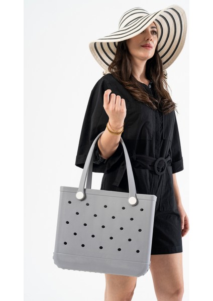 Gri Eva Plaj Çantası- Unisex, Modern ve Suya Dayanıklı