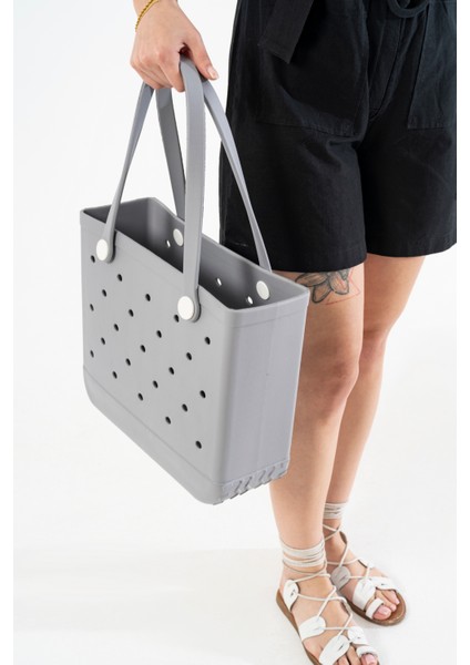 Gri Eva Plaj Çantası- Unisex, Modern ve Suya Dayanıklı