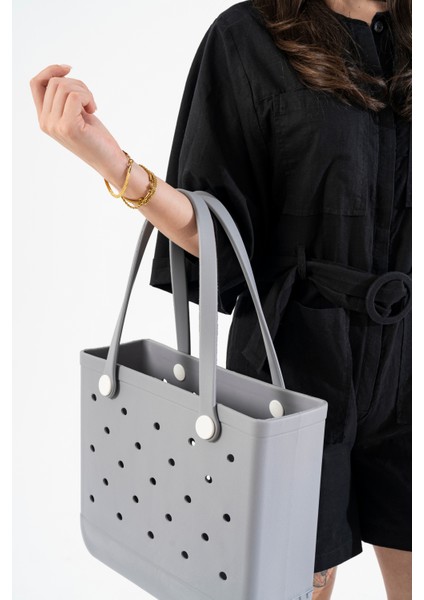 Gri Eva Plaj Çantası- Unisex, Modern ve Suya Dayanıklı