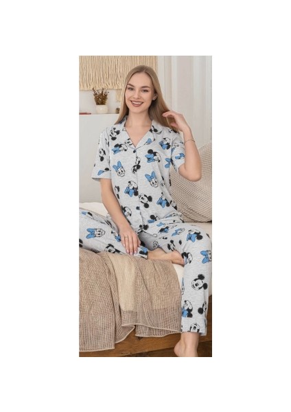 Alissa 6283 Kadın Mickey Mouselu Patlı Pijama Takımı