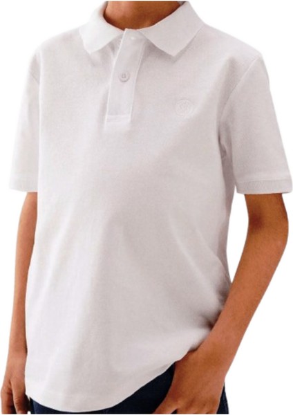 Erkek Çocuk Polo T-Shirt Beyaz Düz 11-12 Yaş