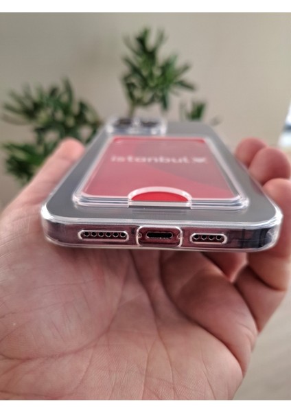 iPhone 15 Pro Uyumlu Şeffaf Kartlıklı Kamera Korumalı Kaliteli Esnek Silikon Kılıf