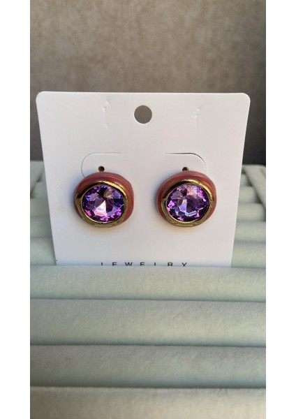 Küpe Rodyum Kaplama Pembe-Mor-Gold Karışımdan Oluşan Şık Küpe 14 K Renk