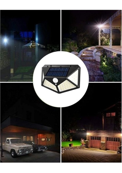 2 Adet Solar Güneş Enerjili Hareket Sensörlü Duvar Lambası Bahçe Lambası 100 Ledli Su Geçirmez
