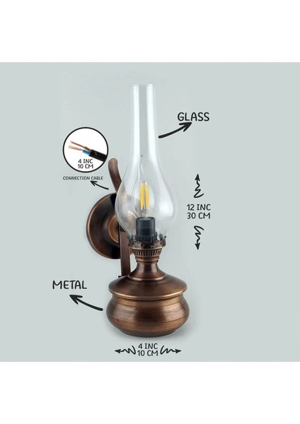 Eskitme Bakır Gaz Lambası Aplik Aydınlatma