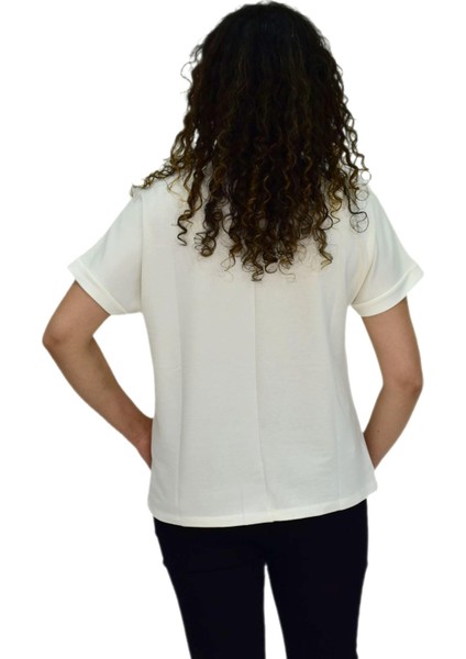 Kadın Yarım Kol Sıfıryaka Taşlı Likralı Tişöt BGL-ST04655
