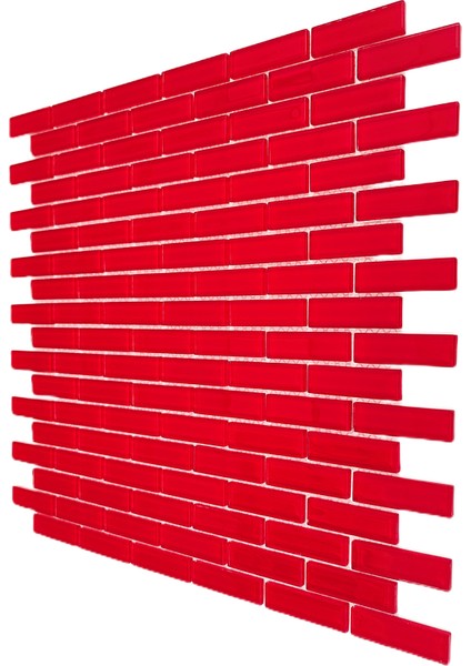 Mutfak Tezgah Arası, Havuz, Banyo, Sauna, Spa, Iç ve Dış Dekorasyonda Tüm Yüzeyler Için, 15X48MM. Kırmızı, 30X30CM. Fileli Kristal Cam Mozaik. (11 File Karo = 1 M2 Fiyatıdır ) fırsatları