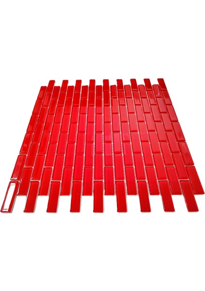 Mutfak Tezgah Arası, Havuz, Banyo, Sauna, Spa, Iç ve Dış Dekorasyonda Tüm Yüzeyler Için, 15X48MM. Kırmızı, 30X30CM. Fileli Kristal Cam Mozaik. (11 File Karo = 1 M2 Fiyatıdır ) indirimleri