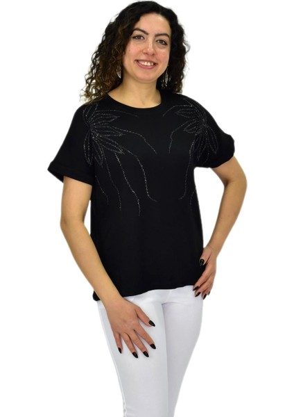 Kadın Yarım Kol Sıfıryaka Taşlı Likralı Tişöt BGL-ST04655 modelleri