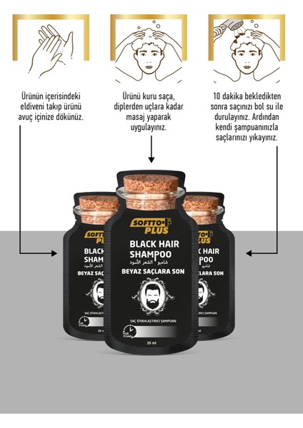 Black Hair Doğal Görünümlü Saç Siyahlaştırıcı Anında Etkili Şampuan Boya 25 mlX10 Adet fırsatları