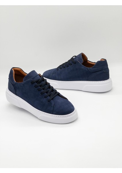 %100 Deri Günlük Erkek Sneaker RM-25001LACIVERT Nubuk