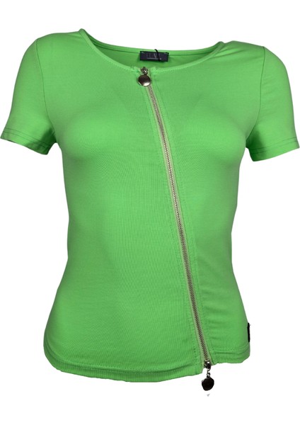 Fermuar Detaylı Kısa Kol T-Shirt / Şık ve Tarz Dekolteni Kendin Belirle indirimleri