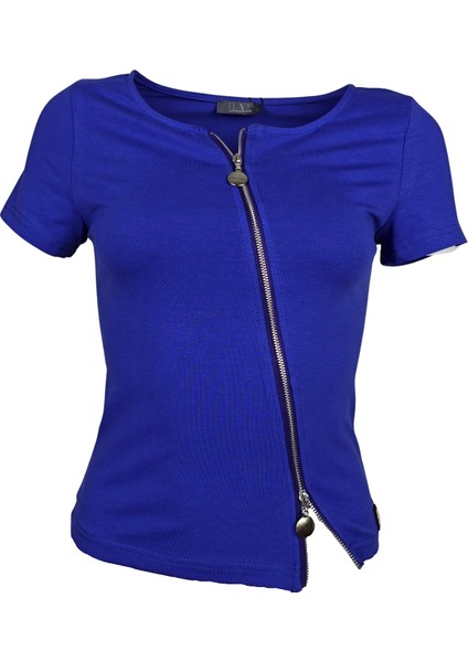 Fermuar Detaylı Kısa Kol T-Shirt / Şık ve Tarz Dekolteni Kendin Belirle