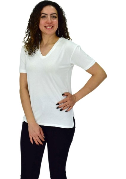 Kadın Yarım Kol V Yaka Likralı Tişöt BGL-ST04651