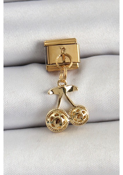 316L Çelik Sallantılı Zirkon Taşlı Fiyonk Model Gold Renk Nomination C316L Çelik Sallantılı Kiraz Model Gold Renk Nomination Charm