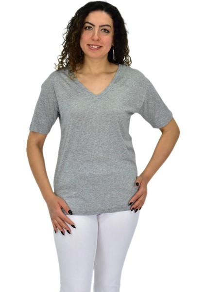 Kadın Yarım Kol V Yaka Likralı Tişöt BGL-ST04651