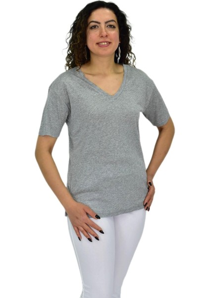 Kadın Yarım Kol V Yaka Likralı Tişöt BGL-ST04651 modelleri
