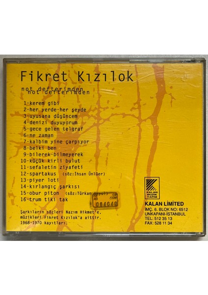 Fikret Kızılok Not Defterimden CD (Orjnal 1993 Dönem Baskı Cd)