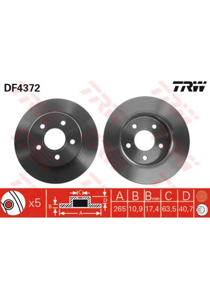 Arka Fren Aynasi Focus Ii 11.04 07 Cmax 03 Mazda 3 03 Volvo S40 V50 05 15 Jant 265X10.9X5DL Dpmah