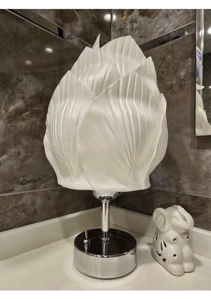 Abajur, Pilli Abajur, Pilli Gece Lambası, Pilli Masa Lambası, kablosuz Abajur, Beyaz Midye Desen Eva Krom Ayak fiyatları