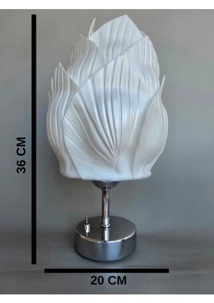 Abajur, Pilli Abajur, Pilli Gece Lambası, Pilli Masa Lambası, kablosuz Abajur, Beyaz Midye Desen Eva Krom Ayak modelleri