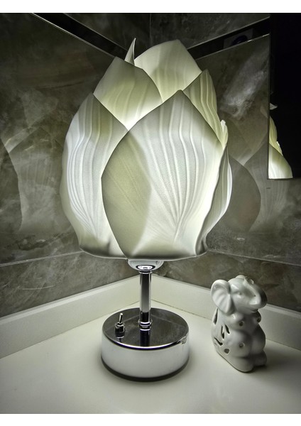 Abajur, Pilli Abajur, Pilli Gece Lambası, Pilli Masa Lambası, kablosuz Abajur, Beyaz Midye Desen Eva Krom Ayak fırsatları