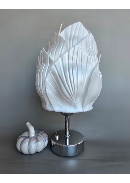 Abajur, Pilli Abajur, Pilli Gece Lambası, Pilli Masa Lambası, kablosuz Abajur, Beyaz Midye Desen Eva Krom Ayak indirimleri