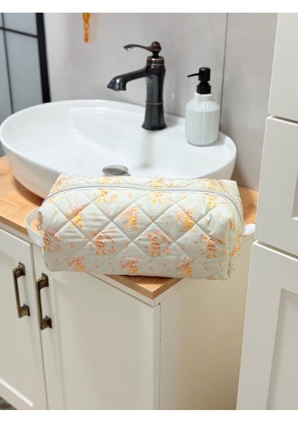 Tavşan Desenli Suya Dayanıklı Kapitoneli Saç Şekillendirici Çantası, Airwrap ve Tüm Saç Şekillendiricilerine Uyumlu Çanta, Xl Boy Seyahat Çantası, Büyük Boy Makyaj Çantası, Organizer
