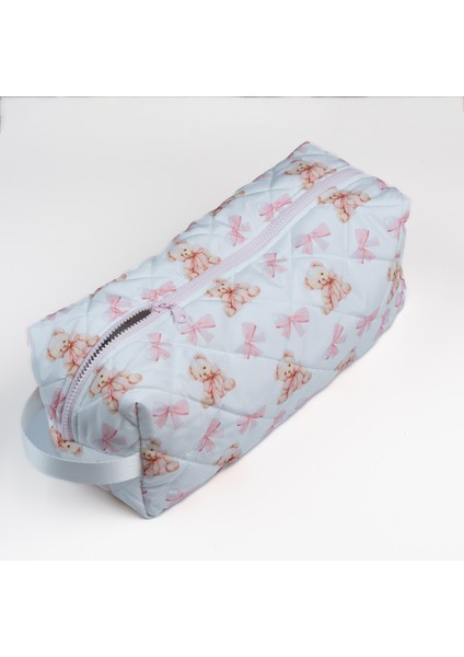 Ayıcık ve Kurdele Desenli Suya Dayanıklı Kapitoneli Saç Şekillendirici Çantası, Airwrap ve Tüm Saç Şekillendiricilerine Uyumlu çanta, Xl Boy Seyahat Çantası, Büyük Makyaj Çantası,
