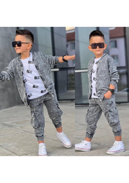 Erkek Çocuk Mükemmel Kalite Hırka Pantolon Tişört 3^lü Takım