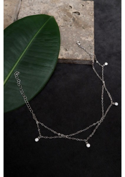 925 Ayar Gümüş ,rodyum Kaplamalı Zirkon Taşlı Sallantılı Zincir Tasarım Halhal fiyatları