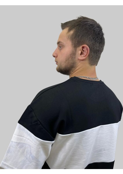 Erkek Flowsome Yuvarlak Yaka Oversize Parçalı Siyah-Beyaz Tişört fırsatları