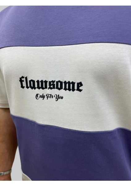Erkek Flowsome Yuvarlak Yaka Oversize Parçalı Mor-Beyaz Tişört fırsatları