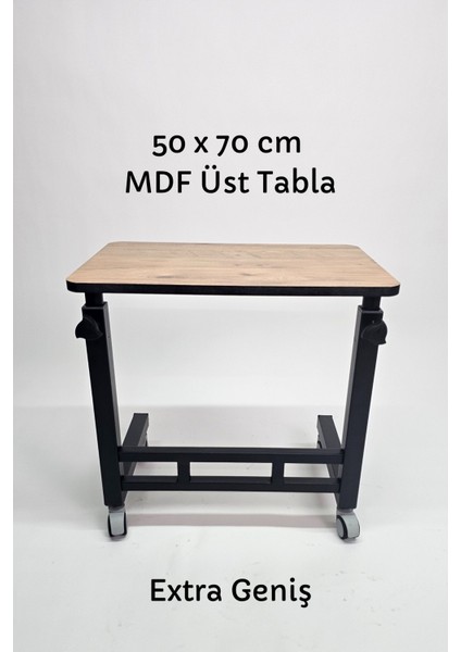 Yükseklik Ayarlı Laptop Masası - Extra Geniş Çalışma Masası - (50X70 cm Mdf Tablalı / Tekerlekli)